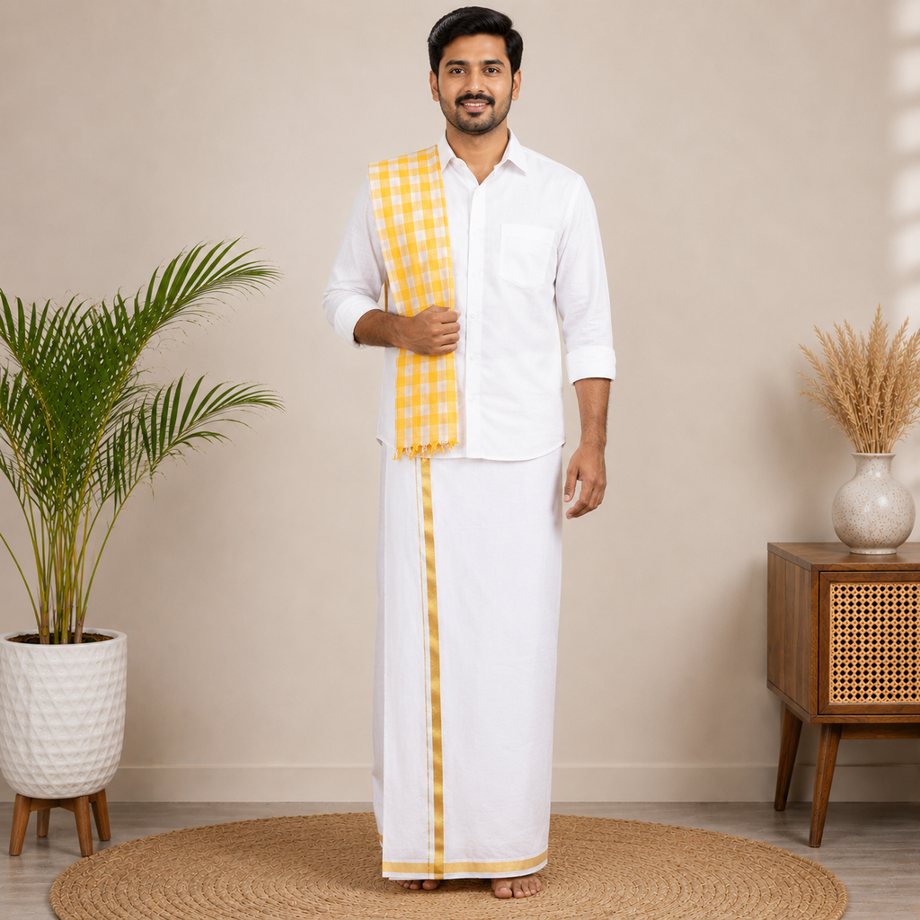 Men Checkered Cotton Gamcha (Yellow & White)