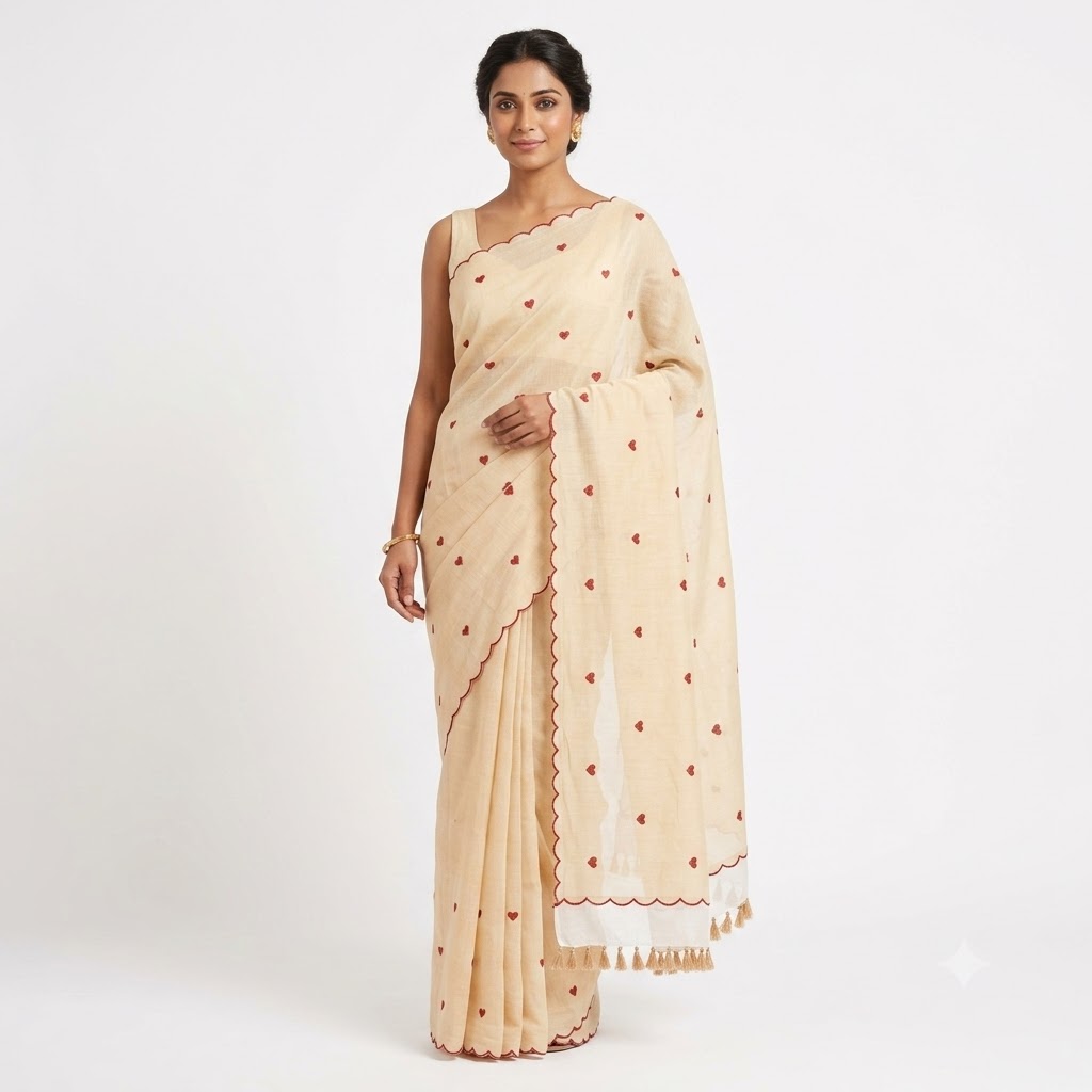 Champagne Check Handloom Saree