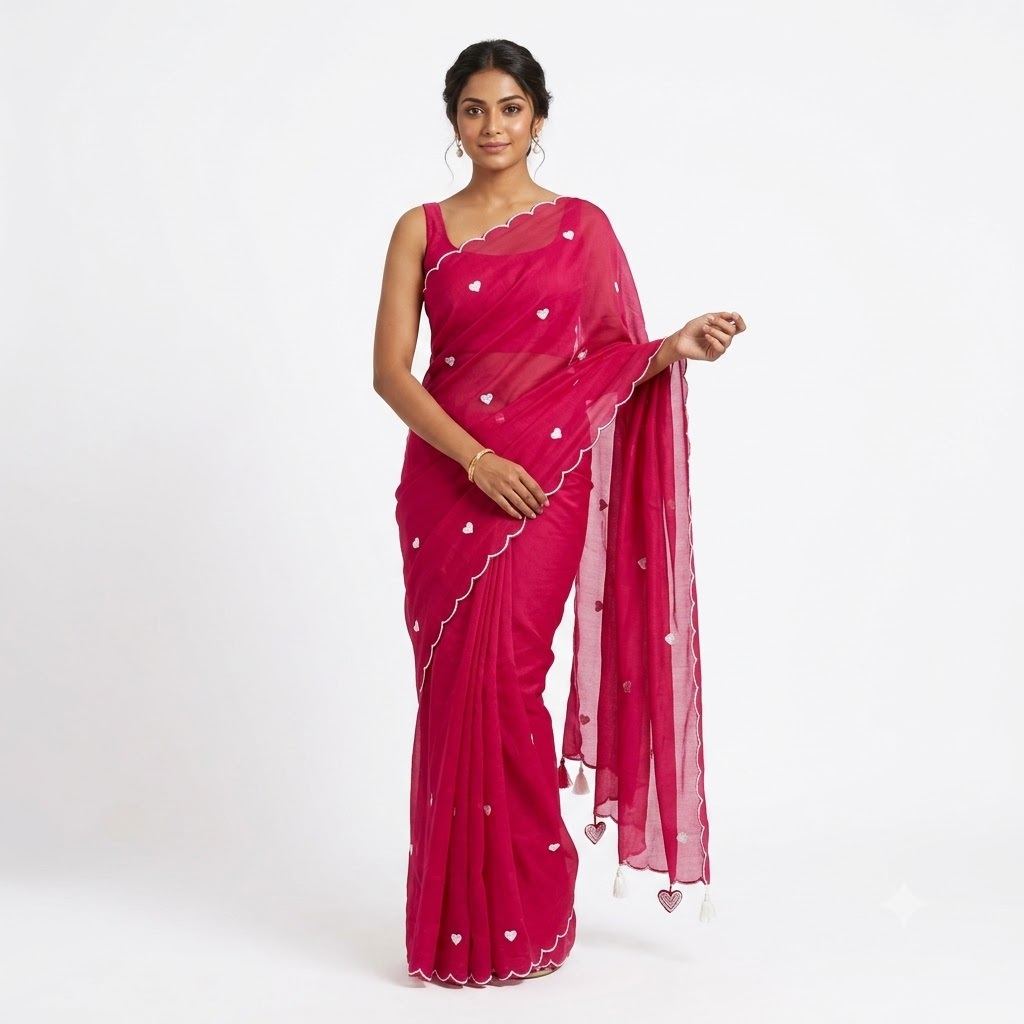 Blush Crimson Check Weave Saree