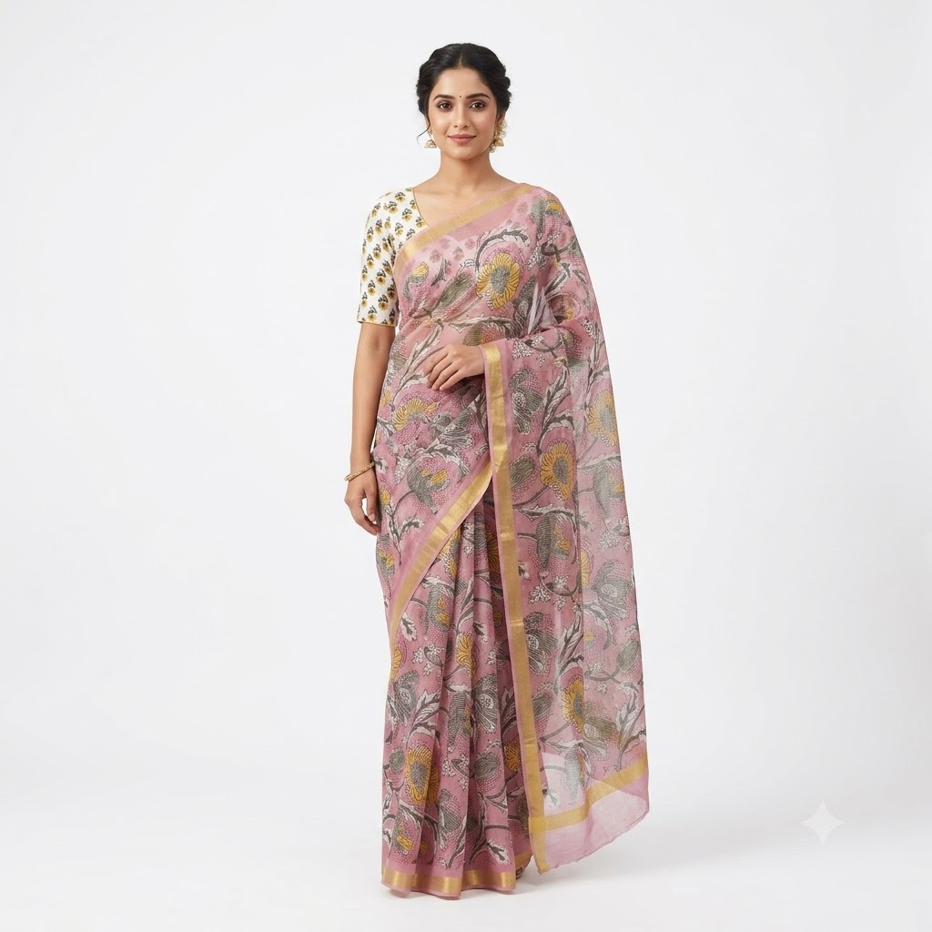 Dusty Rose Embellished Organza Saree