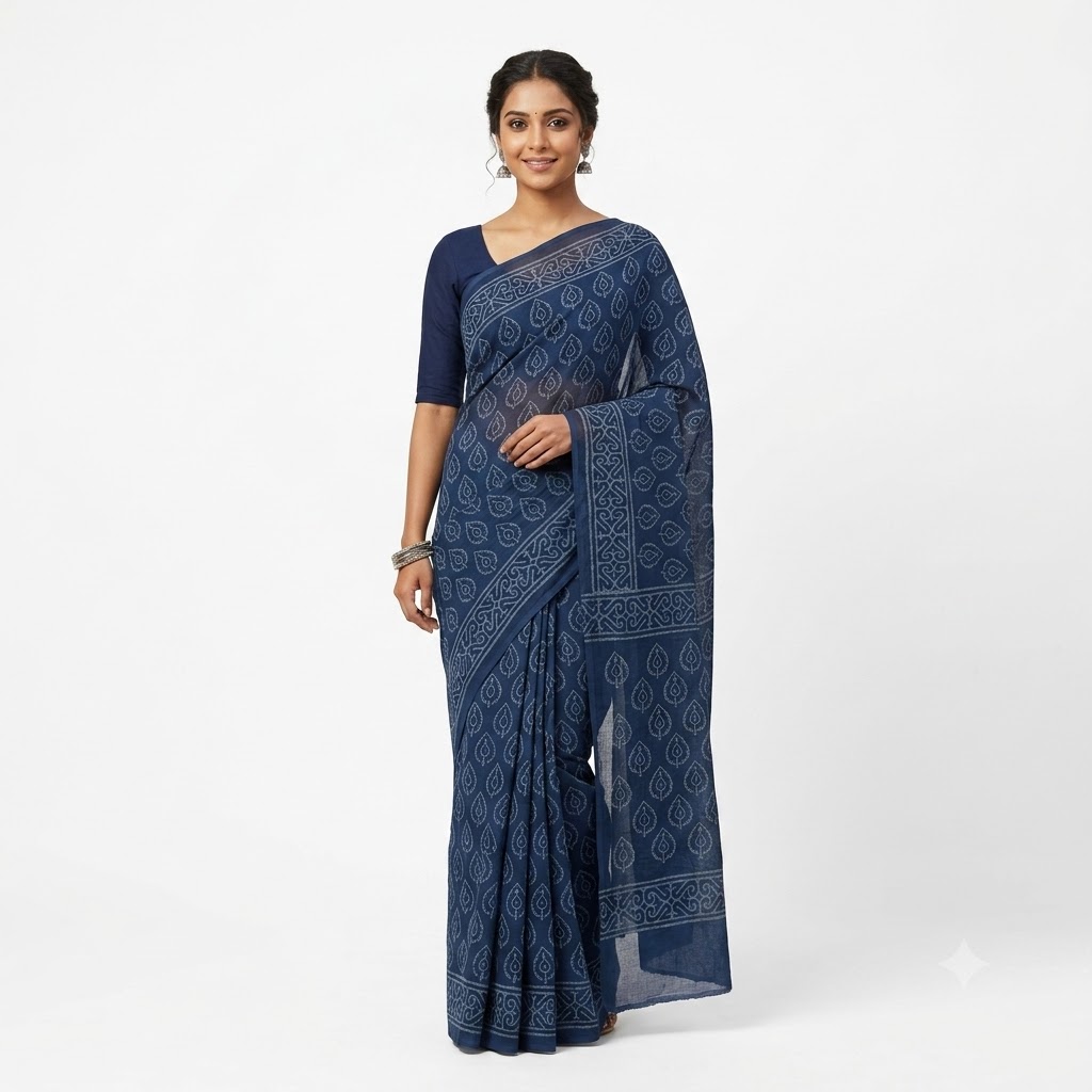 Midnight Blue Silk Blend Saree