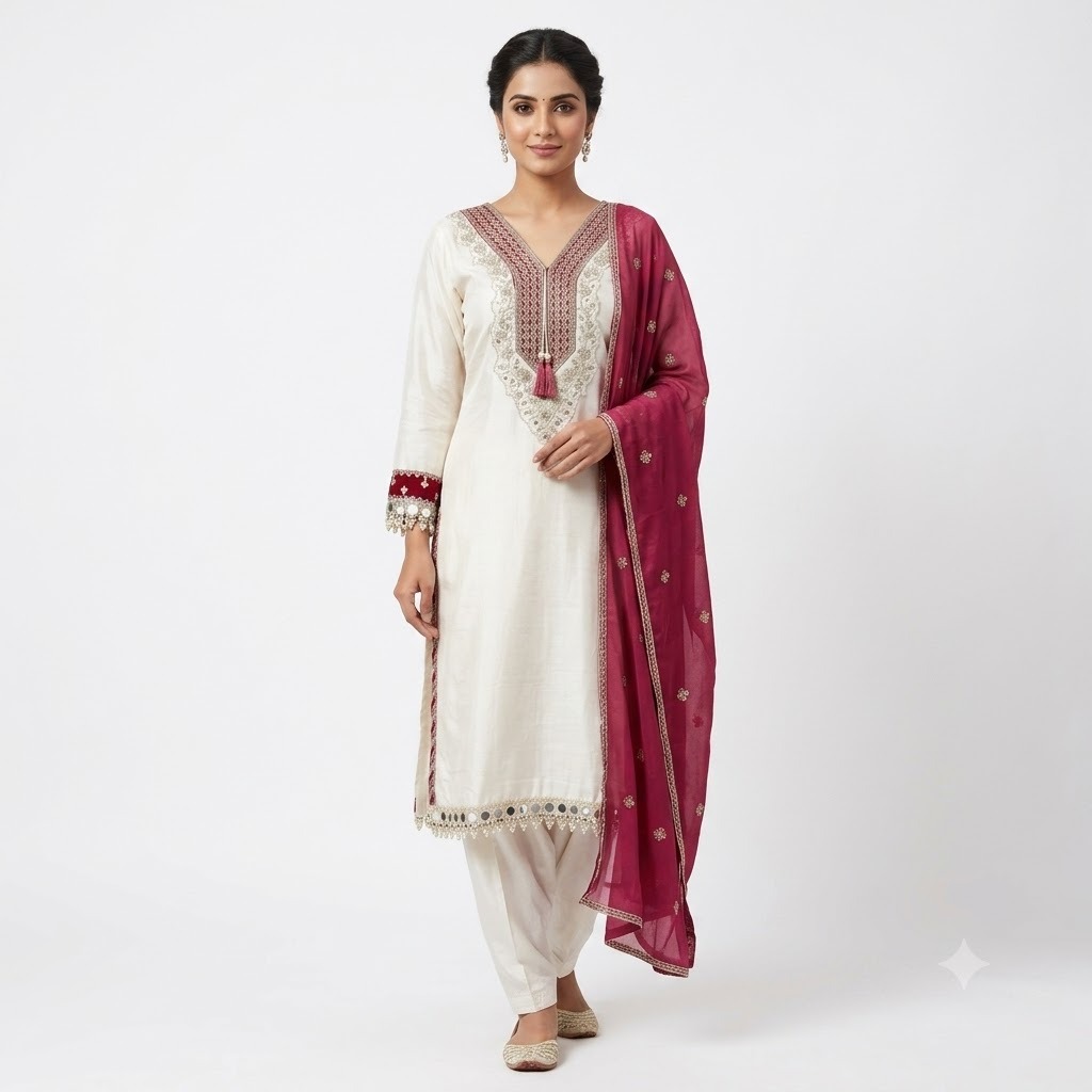 Ivory Elegance Kurta with Contrast Dupatta