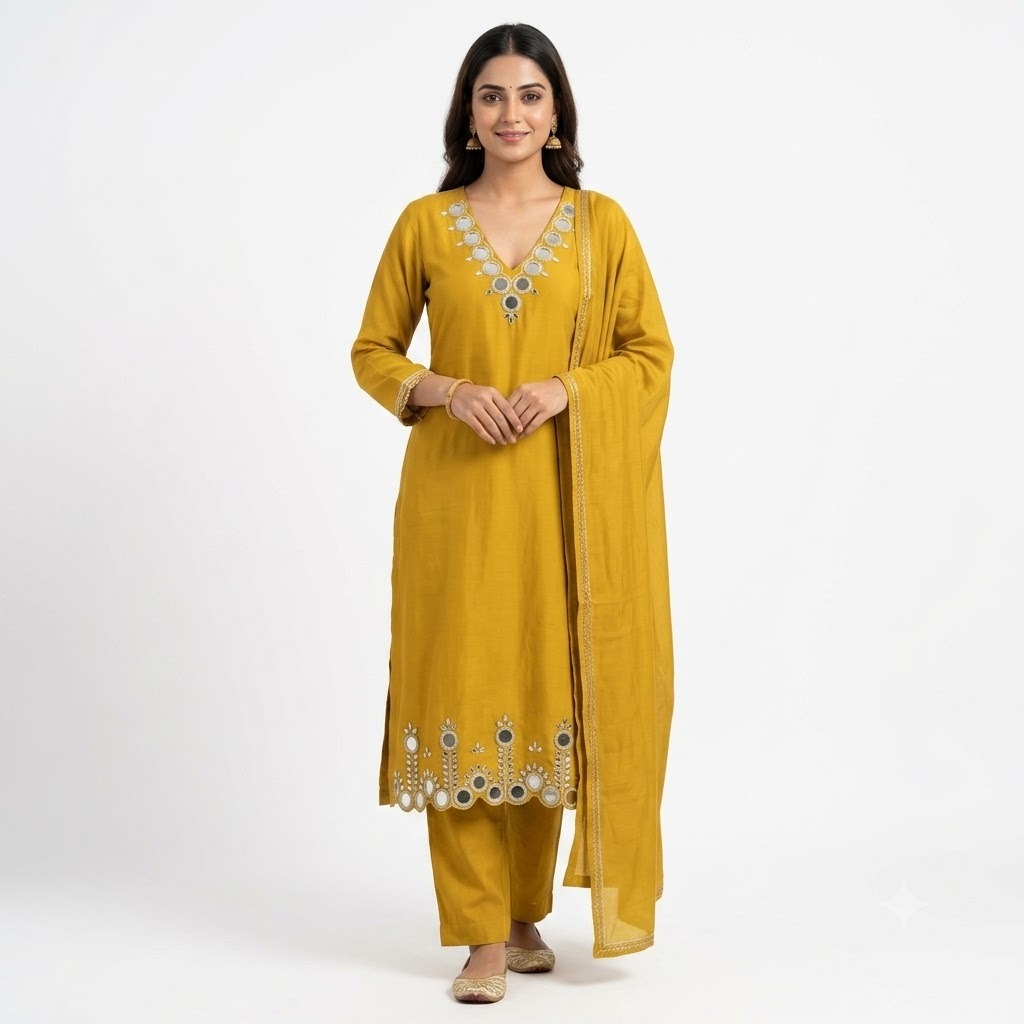 Women's Solid Yellow Kurta with Pants