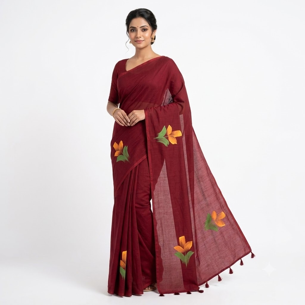 Women's Deep Red Party Wear Saree