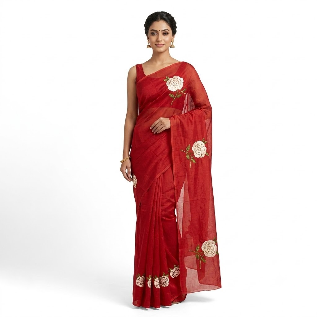 Solid Red Festive Saree