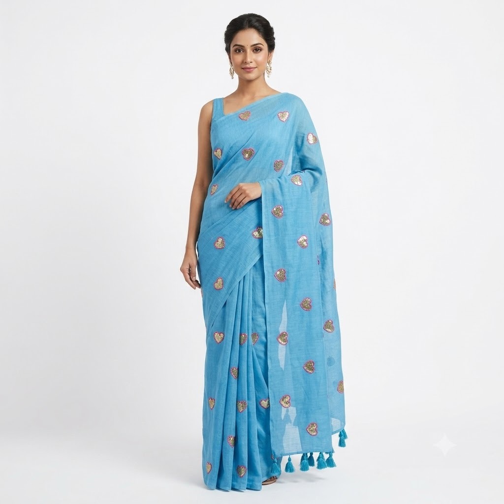 Elegant Sky Blue Party Wear Saree
