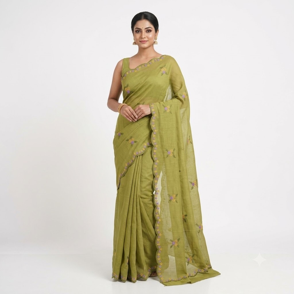 Designer Olive Green Festive Wear Dress